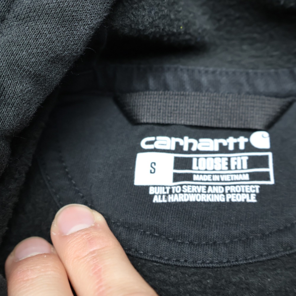 Carhartt Hoodie Mens Small Black Marquette Sweatshirt Loose Fit Pullover LOGO - Picture 7 of 13